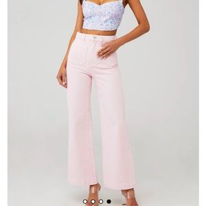 Rollas High Waist Wide Leg Pink Denim Trouser